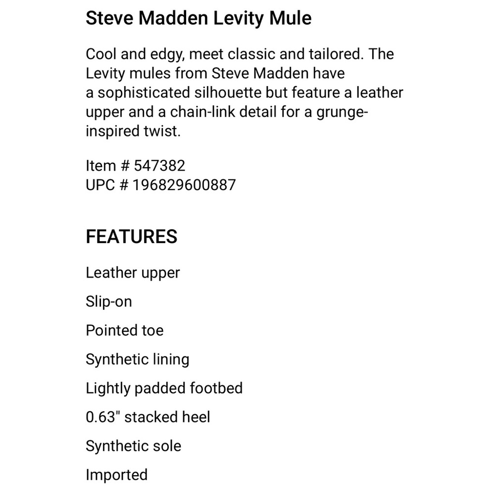 Steve Madden Levity Mule Chain Feature Pointed Lo… - image 4